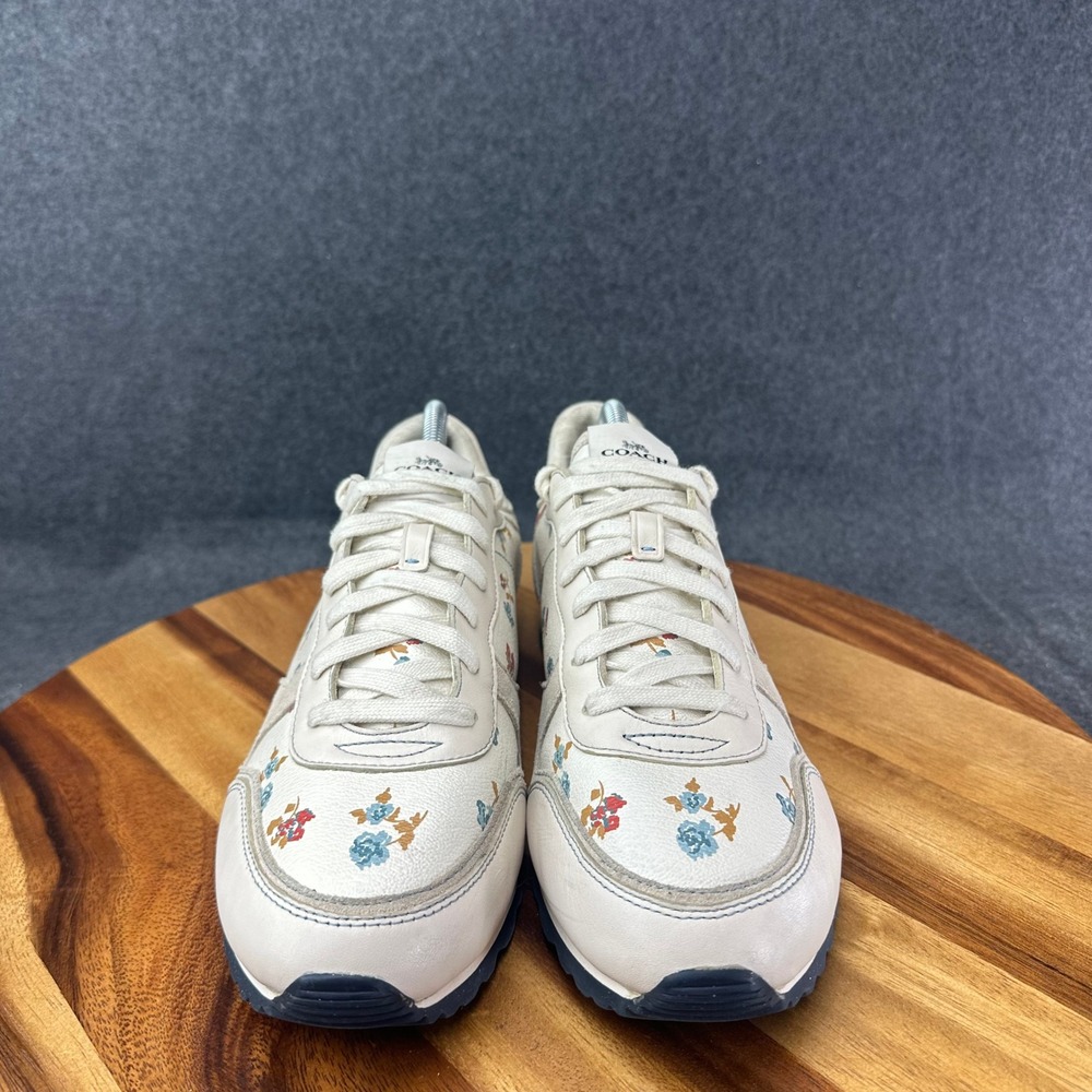 Coach FG2123 Womens Sz 11B Floral Rose Leather Suede Low Top Sneakers Off White - Picture 3 of 12